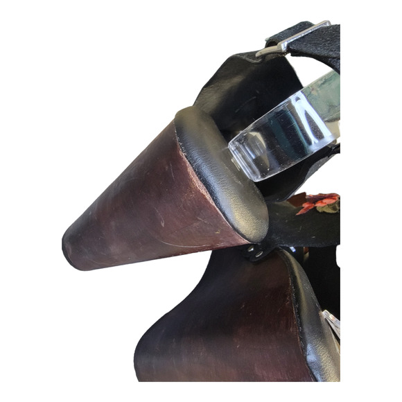 Torrid Embroidered Applique Rose Wooden Wedge Platform Slingback Sandals Black - Picture 5 of 14